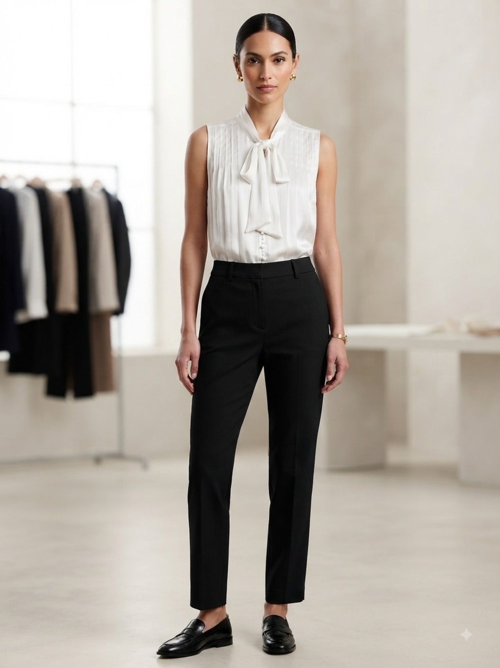 Banana Republic Cream Sleeveless Bow-Tie Pleated Blouse - Picture 4 of 5
